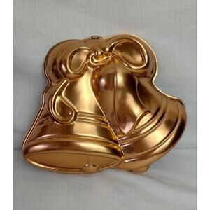 Vintage Bells Jello Mold Cake Pan Aluminum Copper Color 12 X 9 3/4"